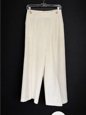 INC International Concepts Cream Wide-Leg Pants with Decorative Buttons